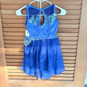 Blue dance costume with Floral Embellishments- dance costume 2 piece outfit